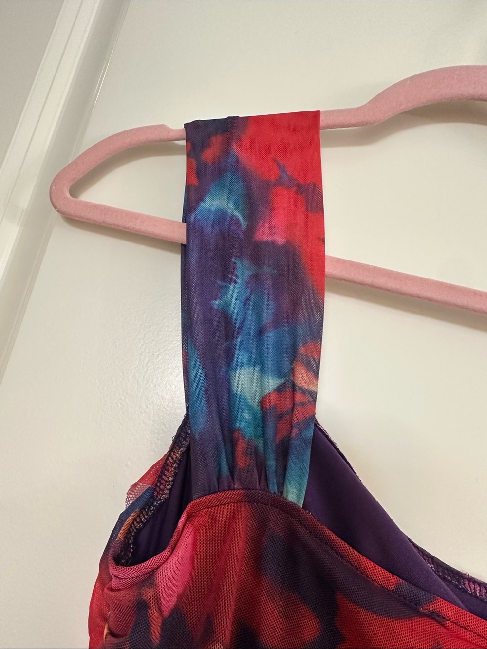 Amazon Pink Floral Mesh Maxi Dress with Blue Accents - Picture 5 of 13